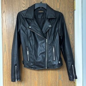 Faux Leather Moto Jacket, Size Small in Black